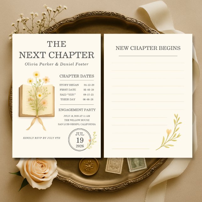 Floral Books Next Chapter Begins Engagement Party Invitation (Creator Uploaded)