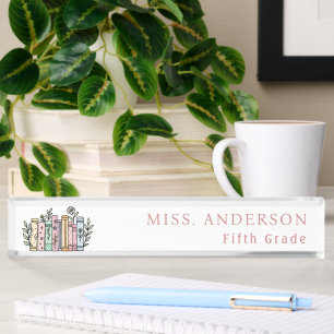 Floral Books Teacher Desk Sign