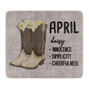 Floral Boots Birth Month Flower/ April Daisy Cutting Board