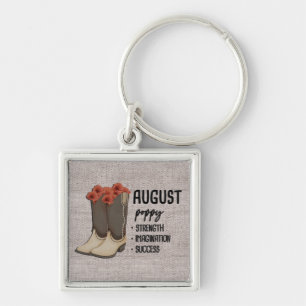 Floral Boots Birth Month Flower/August Poppy Keychain