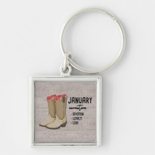 Floral Boots Birth Month Flower/ January Carnation Keychain