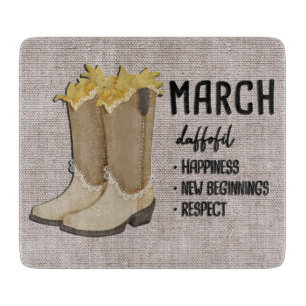Floral Boots Birth Month Flower/ March Daffodil Cutting Board