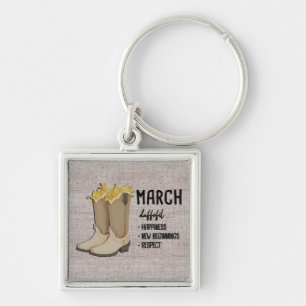 Floral Boots Birth Month Flower/ March Daffodil Keychain
