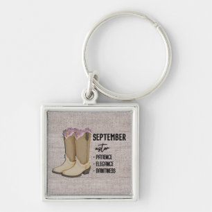 Floral Boots Birth Month Flower/September Aster Keychain