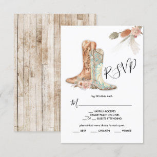 Floral Boots Cowboy Western Menu Choice RSVP Card