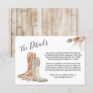 Floral Boots Cowboy Western Menu Choice RSVP Card