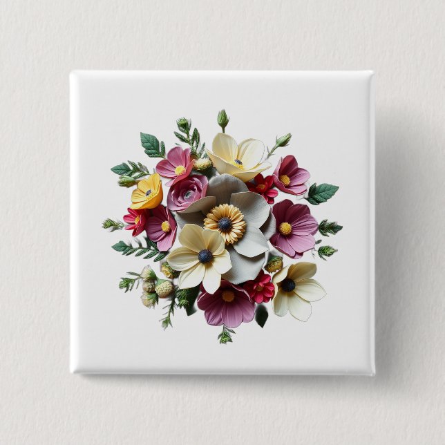 Floral Boquete 3D 2 Inch Square Button (Front)