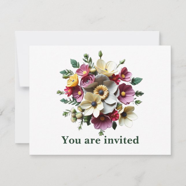 Floral Boquette 3 D Flowers Invitation (Front)