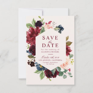 floral bordeaux enregistrer la carte date