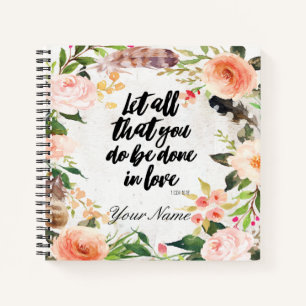 Floral Border Around an Inspirational Bible Quote Notebook