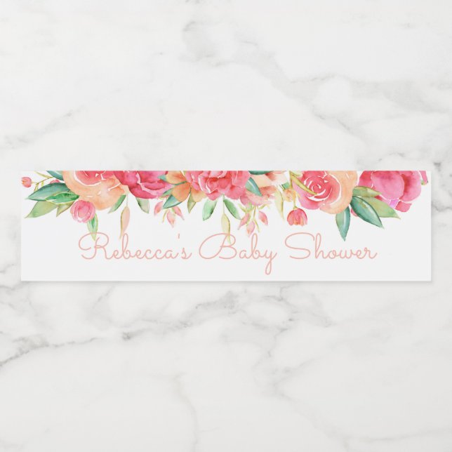 Floral Border Baby Shower Water Bottle Label (Single Label)
