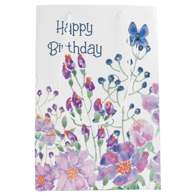 Floral Border Birthday Medium Gift Bag (Front)