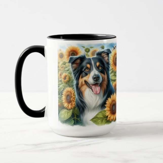 Floral  Border Collie Dog Lover Coffee Mug (Left)