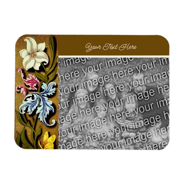 Floral Border Frame Personalized Add Your Photo Magnet (Horizontal)