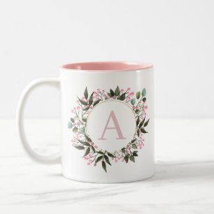 Floral Border Initial  Two-Tone Coffee Mug