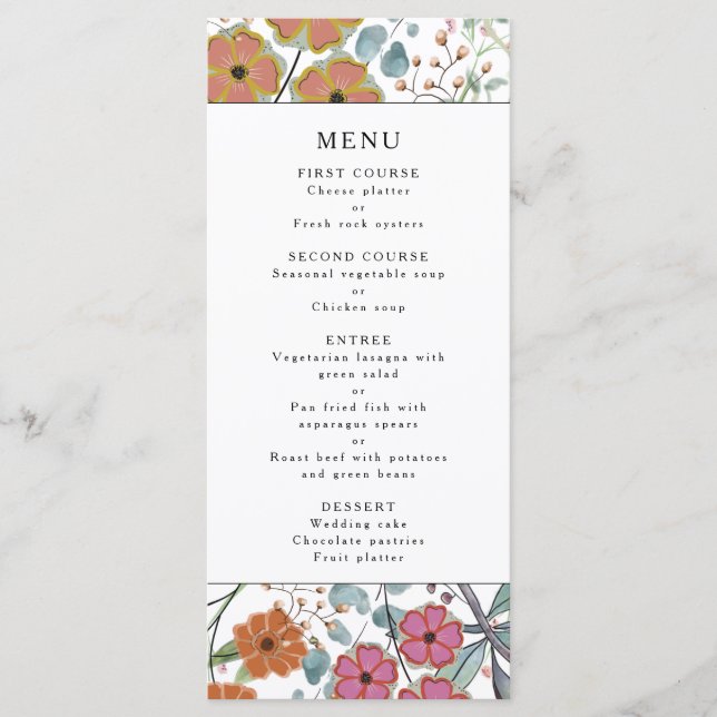 Floral border of wild flowers  Wedding menu (Front)