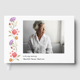 Floral Border Photo Celebration of Life Guest Book