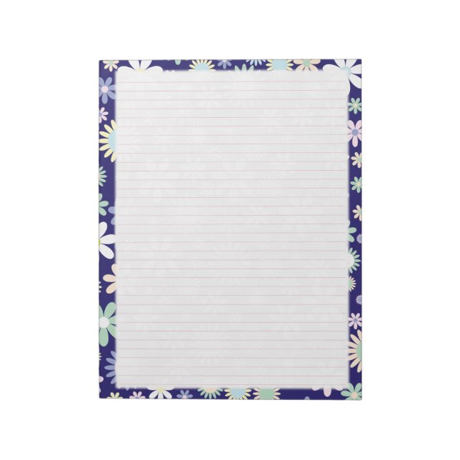 Floral Border - Pink College Ruled Paper 8.5"x11" Notepad (Rotated)