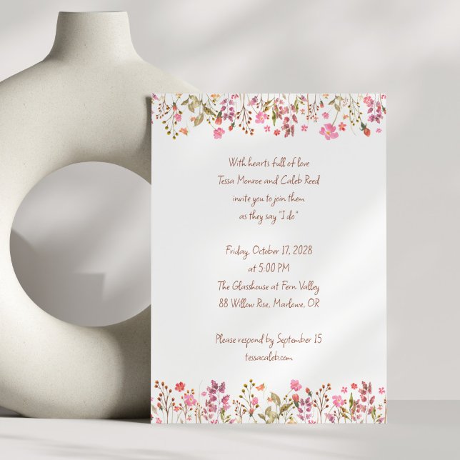 Floral Border Pink Garden Handwritten Wedding Invitation (Creator Uploaded)