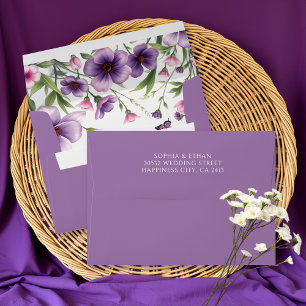 Floral border purple flowers spring wedding      envelope