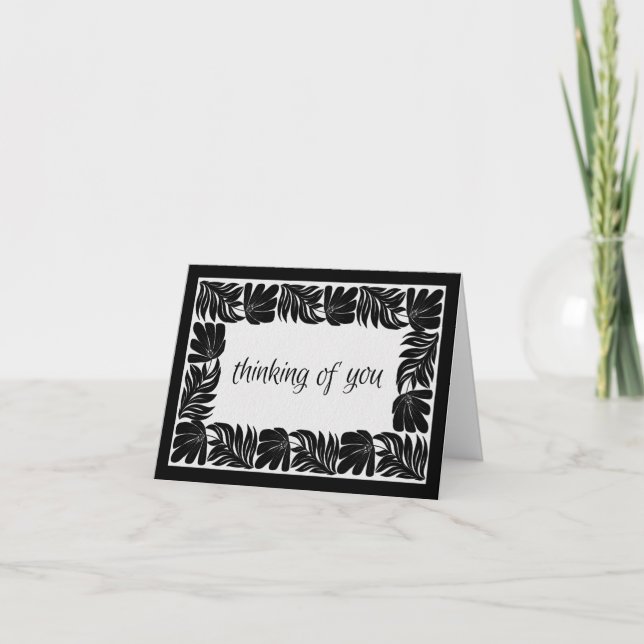 Floral Border Thinking of You,  Black & White Card (Front)