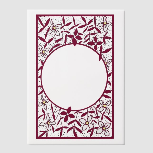 Floral border with circle window vellum invitations (Front)