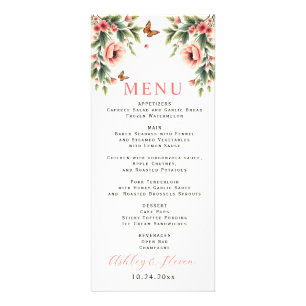 Floral border with pink flowers wedding menu card