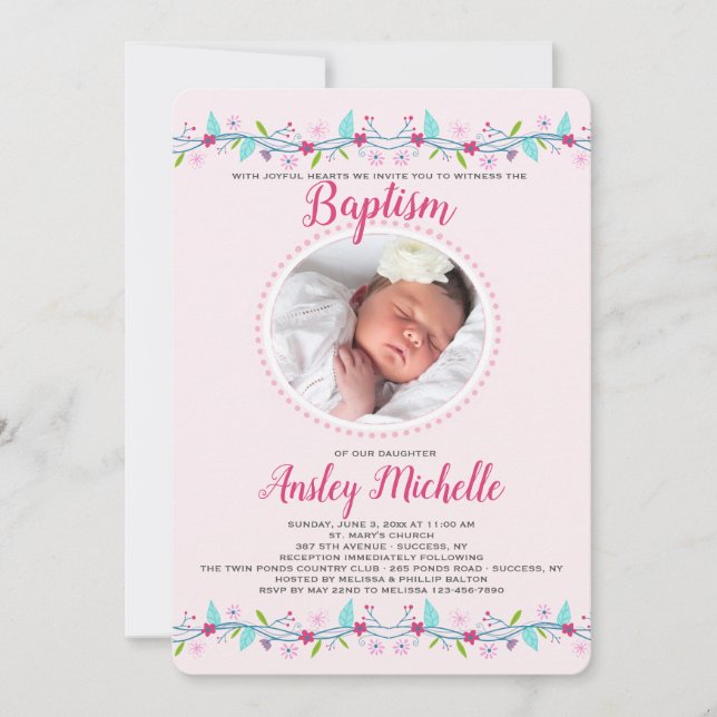 Floral Borders Photo Invitation (Devant)