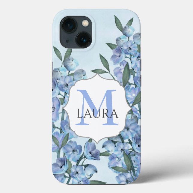 Floral Botanical Blue Delphinium Elegant Simple Case-Mate iPhone Case (Back)