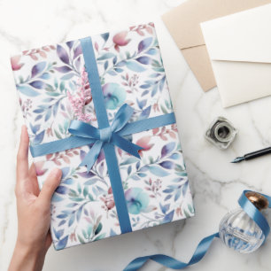Floral Botanical Blue Pink Watercololor Wrapping Paper