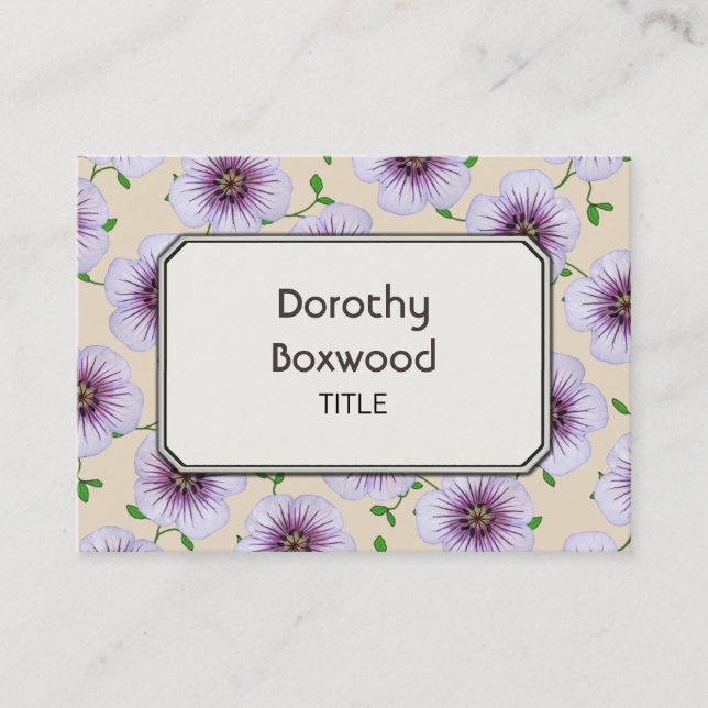 Floral Botanical Blue Purple Geranium Customizable Business Card (Front)