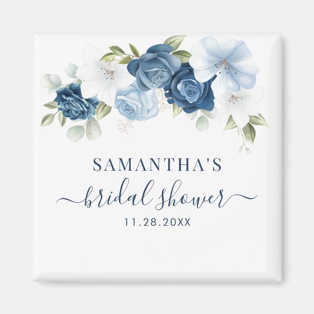 Floral Botanical Dusty Blue Bridal Shower Magnet (Front)