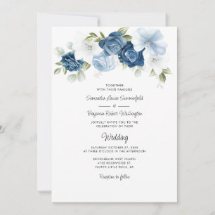 Floral Botanical Dusty Blue Modern Fall Wedding Invitation