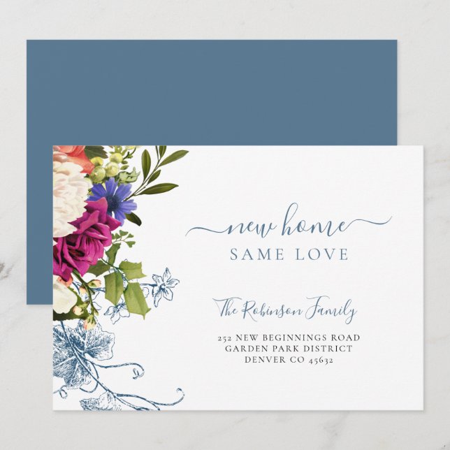 Floral botanical elegant script moving announcement (Front/Back)