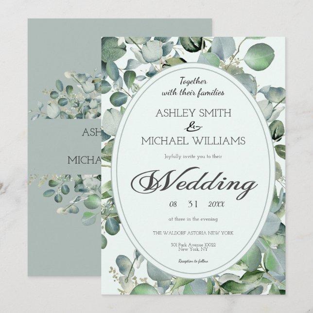 Floral Botanical Eucalyptus Greenery Wedding Invitation (Front/Back)