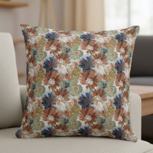 Floral Botanical Garden Earthy Wildflower Decor Throw Pillow