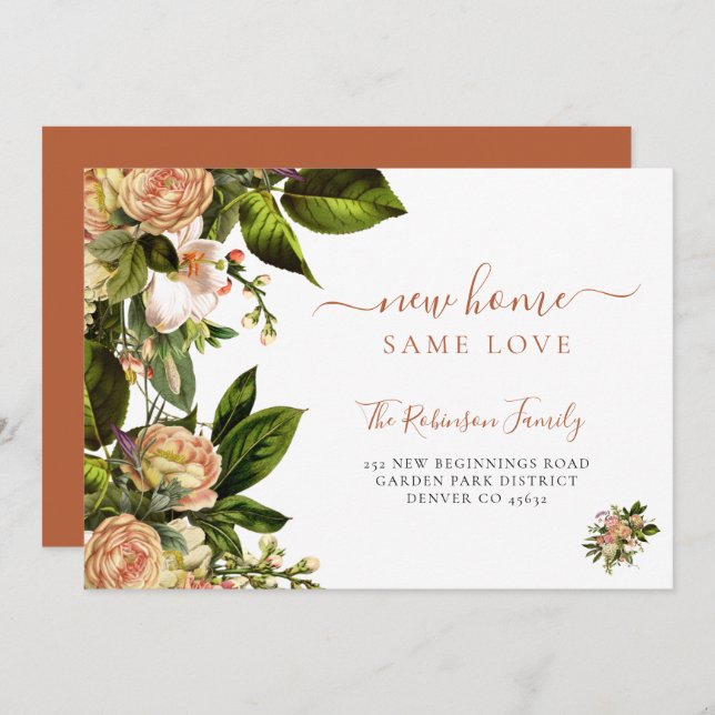 Floral botanical greenery elegant moving announcement (Front/Back)