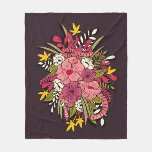 Floral botanical hand drawn vibrant vintage illust fleece blanket