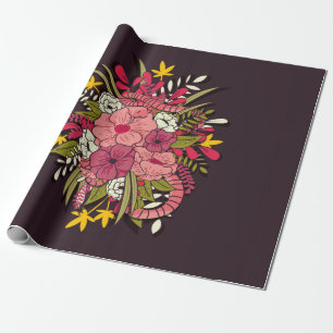 Floral botanical hand drawn vibrant vintage illust wrapping paper