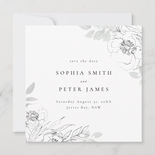 Floral Botanical Illustration Save the date Square Invitation (Front)