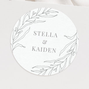Floral Botanical Leaves Drawing Elegant Modern Classic Round Sticker