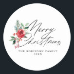 Floral botanical merry christmas sticker<br><div class="desc">This sticker has a wonderful hand drawn botanical winter flowers and red script. The text details can be personalized for colour,  font and placement.</div>