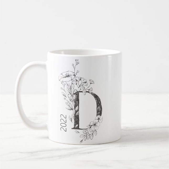 Floral Botanical Monogram | Custom Text Elegant Co Coffee Mug (Left)