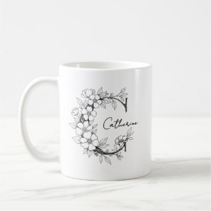 Floral Botanical Monogram Custom Text Elegant Co Coffee Mug