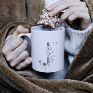 Floral Botanical Monogram   Custom Text Elegant Coffee Mug