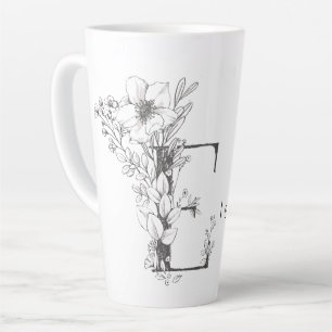 Floral Botanical Monogram "E" Custom Text Elegant Latte Mug