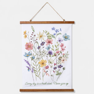 Floral, botanical motivational hanging tapestry