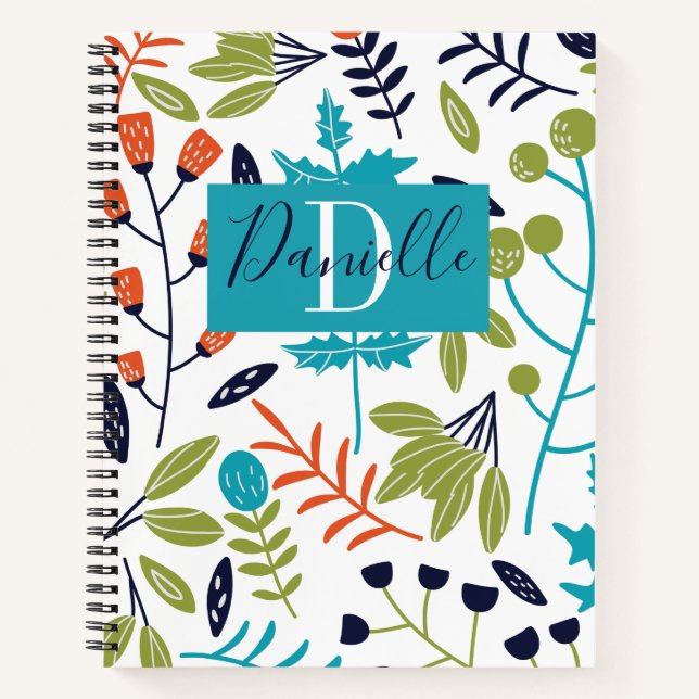 Floral Botanical Name Monogram Notebook (Front)