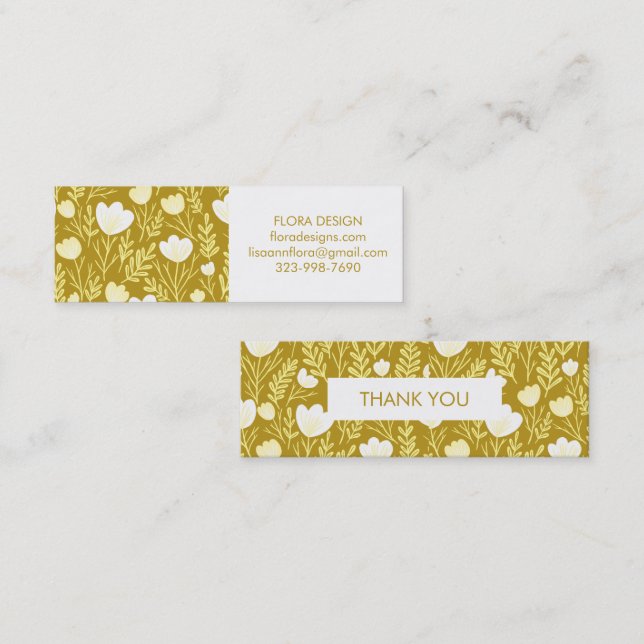 Floral Botanical Pattern Mustard Order Thank You Mini Business Card (Front/Back)