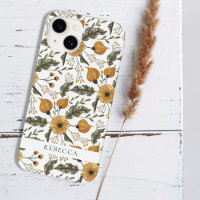 Floral Botanical Pattern White Golden Custom Name